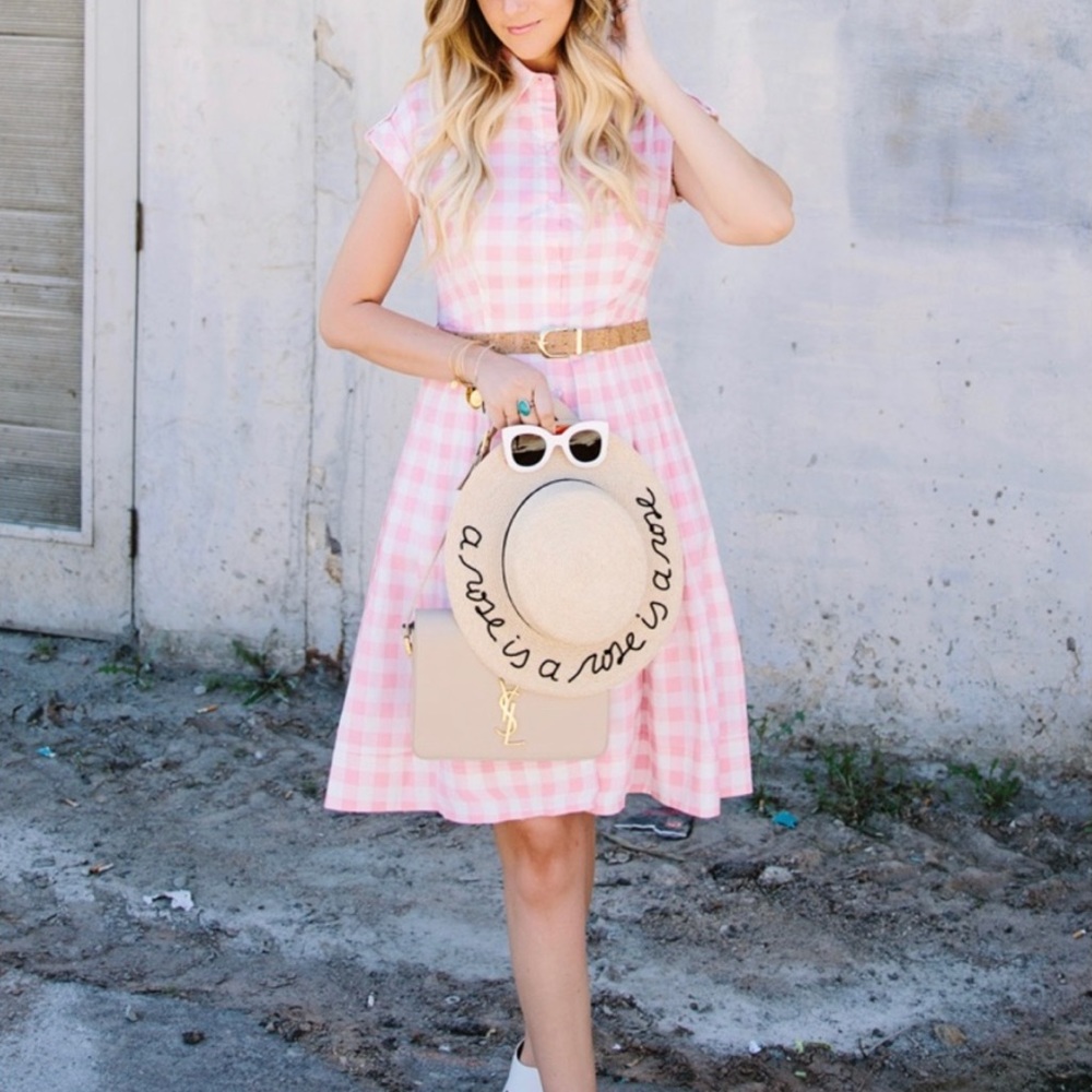 NWT Eliza J pink gingham shirt dress with belt